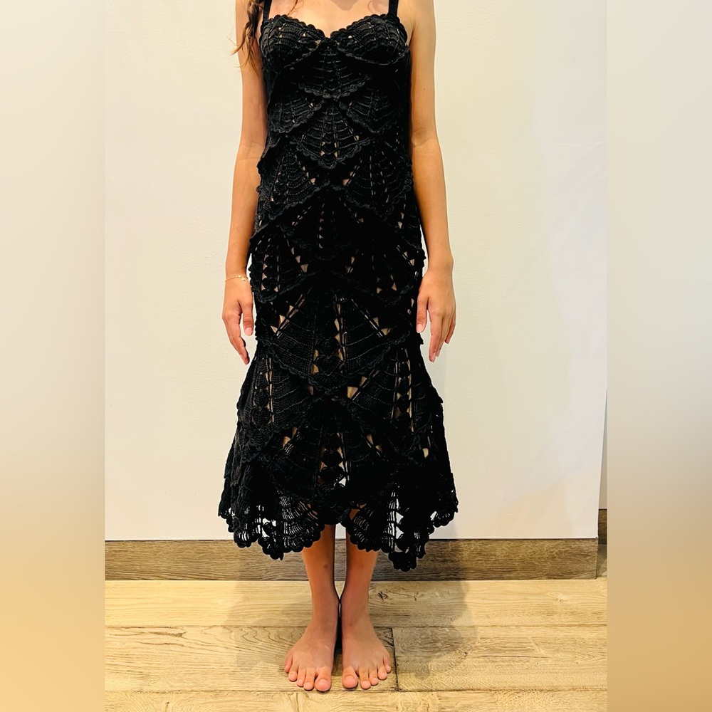 OSCAR DE LA RENTA Black Crochet COTTON Dress size XS NWT